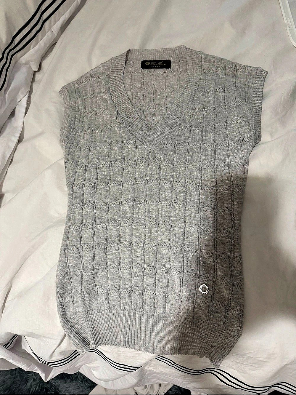 Loro Piana Women's Gray Cable Knit V-Neck Vest